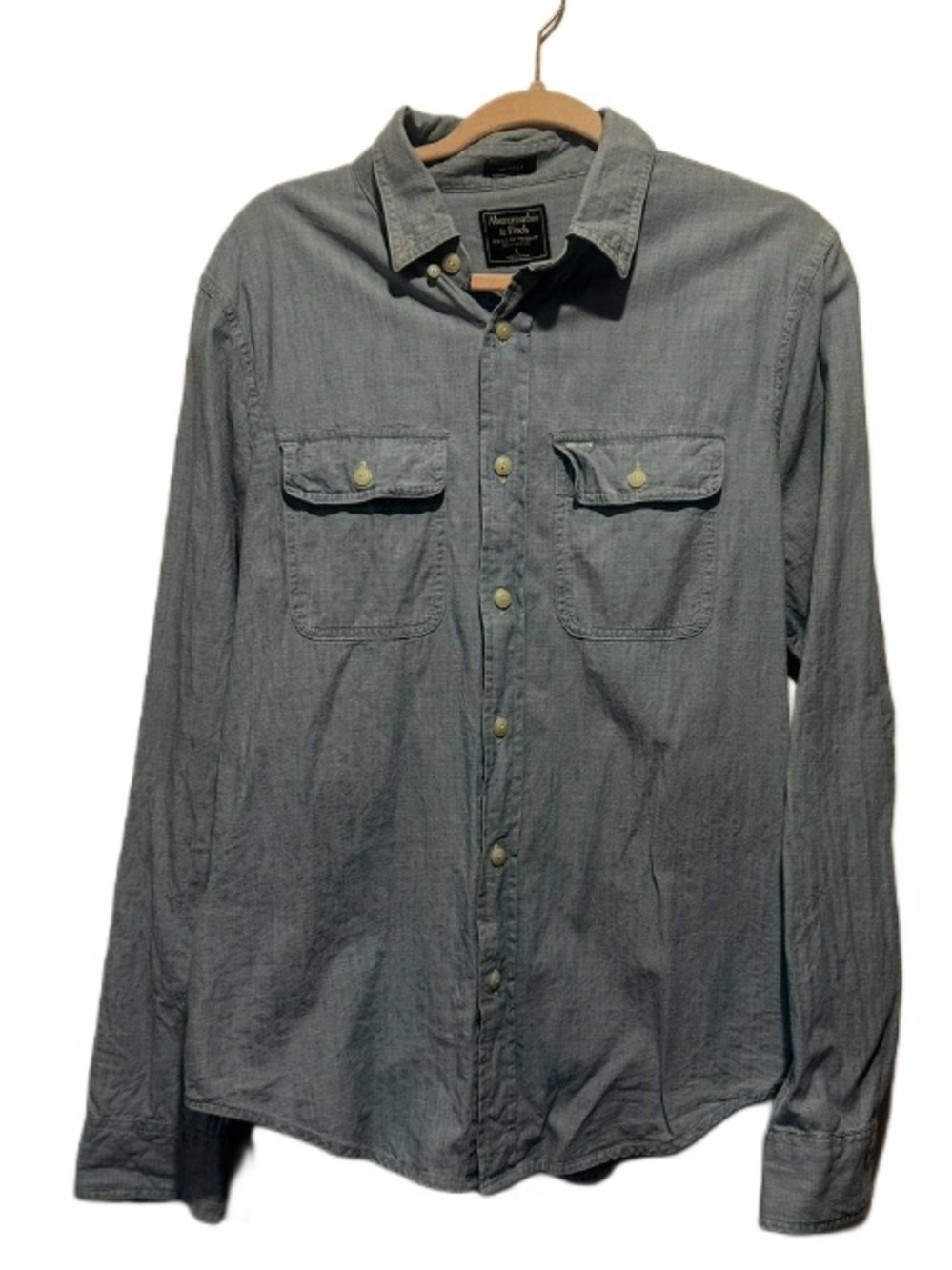 Abercrombie & Fitch cotton button up shirt linen blue size L